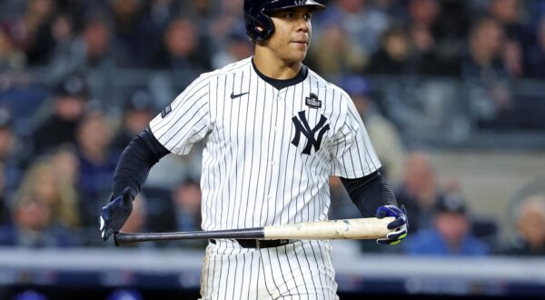 Oct 28, 2024; New York, New York, USA; New York Yankees outfielder Juan Soto (22) walks during the sixth inning against the Los Angeles Dodgers in game three of the 2024 MLB World Series at Yankee Stadium. Mandatory Credit: Brad Penner-Imagn Images Photo: Brad Penner/REUTERS