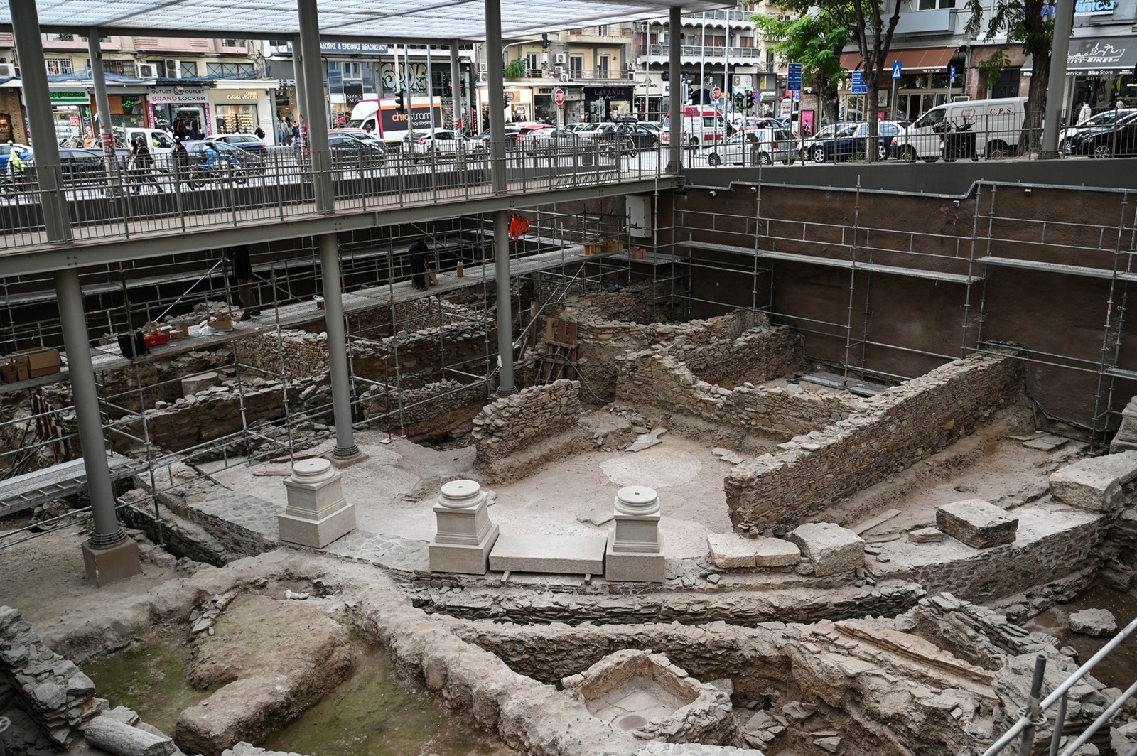 This photograph shows Byzantine antiquities outside the "Agia Sofia" metro station in Thessaloniki on November 22, 2024. Eighteen years after construction began on the Thessaloniki Metro, the subway system of Greece’s northern port city is finally set to open to the public on November 30. Along the around 10 kilometers of the line, marked by 13 stations that will serve hundreds of thousands of passengers, final preparations are underway to ensure everything is ready for the opening.,Image: 937609235, License: Rights-managed, Restrictions: , Model Release: no, Credit line: Sakis Mitrolidis / AFP / Profimedia