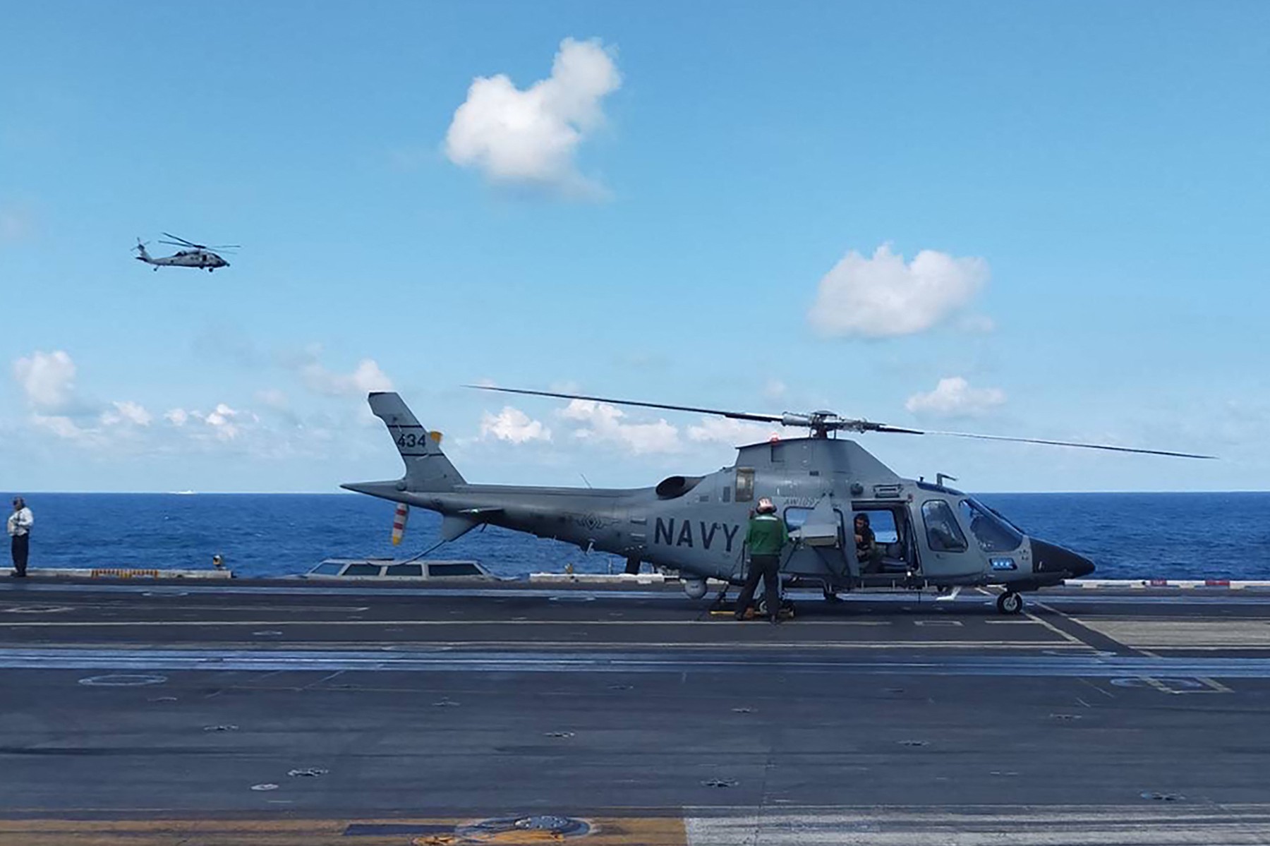 This handout photo from the Armed Forces of the Philippines taken on January 4, 2024 shows a pilot executing a final check in a Philippine Navy AW109 helicopter on the deck of the USS Carl Vinson during the second iteration of the Armed Forces of the Philippines and the US Indo-Pacific Command Military Cooperative Activity in the South China Sea. China on January 4 slammed what it called "provocative" moves by the United States and its ally the Philippines in the South China Sea, as both sides held drills in the disputed waters.,Image: 834182396, License: Rights-managed, Restrictions: RESTRICTED TO EDITORIAL USE - MANDATORY CREDIT "AFP PHOTO / Armed Forces of the Philippines" - NO MARKETING NO ADVERTISING CAMPAIGNS - DISTRIBUTED AS A SERVICE TO CLIENTS, ***
HANDOUT image or SOCIAL MEDIA IMAGE or FILMSTILL for EDITORIAL USE ONLY! * Please note: Fees charged by Profimedia are for the Profimedia's services only, and do not, nor are they intended to, convey to the user any ownership of Copyright or License in the material. Profimedia does not claim any ownership including but not limited to Copyright or License in the attached material. By publishing this material you (the user) expressly agree to indemnify and to hold Profimedia and its directors, shareholders and employees harmless from any loss, claims, damages, demands, expenses (including legal fees), or any causes of action or allegation against Profimedia arising out of or connected in any way with publication of the material. Profimedia does not claim any copyright or license in the attached materials. Any downloading fees charged by Profimedia are for Profimedia's services only. * Handling Fee Only 
***, Model Release: no, Credit line: Handout / AFP / Profimedia