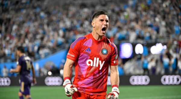 Nov 1, 2024; Charlotte, North Carolina, USA;  Charlotte FC goalkeeper Kristijan Kahlina (1) reacts to the win against Orlando City at Bank of America Stadium.,Image: 929271193, License: Rights-managed, Restrictions: *** Worldwide Rights Except Baltics, China, Denmark, Finland, Germany, Hong Kong, Japan, Macau, Norway, Poland, South Korea, Sweden, and Taiwan *** No sales outside your territory. No 3rd parties. No redistribution ***, Model Release: no, Credit line: Imagn Images / ddp USA / Profimedia