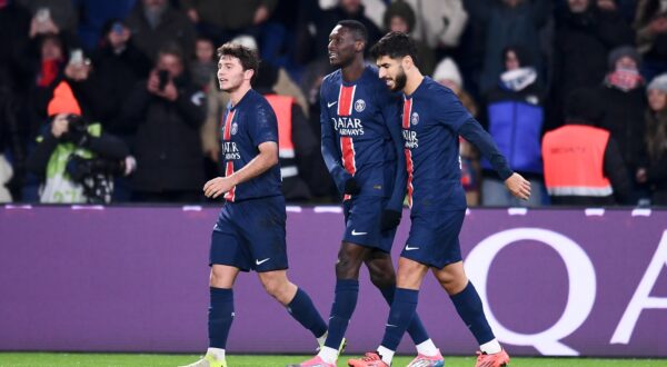 87 Joao NEVES (psg) - 23 Randal KOLO MUANI (psg) - 11 Marco ASENSIO (psg) during the Ligue 1 McDonald's match between PSG and Toulouse at Parc des Princes on November 22, 2024 in Paris, France.,Image: 937679092, License: Rights-managed, Restrictions: *** World Rights Except Belgium and France *** BELOUT FRAOUT, Model Release: no, Credit line: Icon Sport / ddp USA / Profimedia