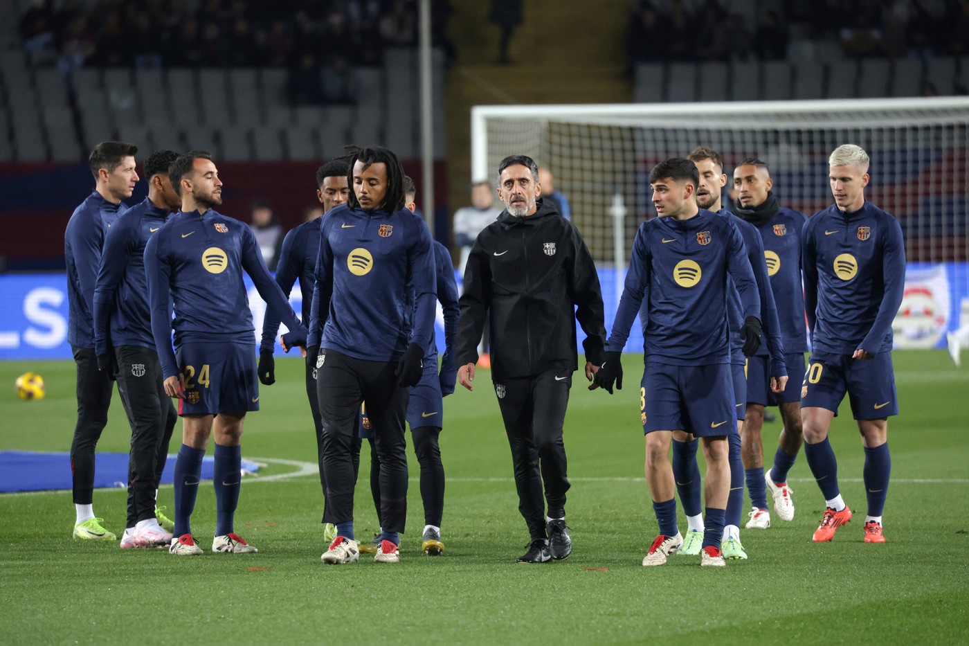 Spain - FC Barcelona, Barca vs CD Leganes - 15/12/2024 SPAIN, BARCELONA, DECEMBER 15. Eric Garcia of FC Barcelona and Jules Kounde of FC Barcelona and Pedri of FC Barcelona From L to R warm up during the LaLiga EA Sports football match between FC Barcelona and CD Leganes, on December 15, 2024 at Estadi Olimpic Lluis Companys in Barcelona, Spain. Photo by Manuel Blondeau/ AOP.Press Barcelona Estadi Olimpic Lluis Companys Catalunya Spain Copyright: x ManuelxBlondeau/AOP.Pressx AOP20241215-0020,Image: 947830910, License: Rights-managed, Restrictions: , Model Release: no, Credit line: ©Manuel Blondeau/AOP.Press / imago sportfotodienst / Profimedia