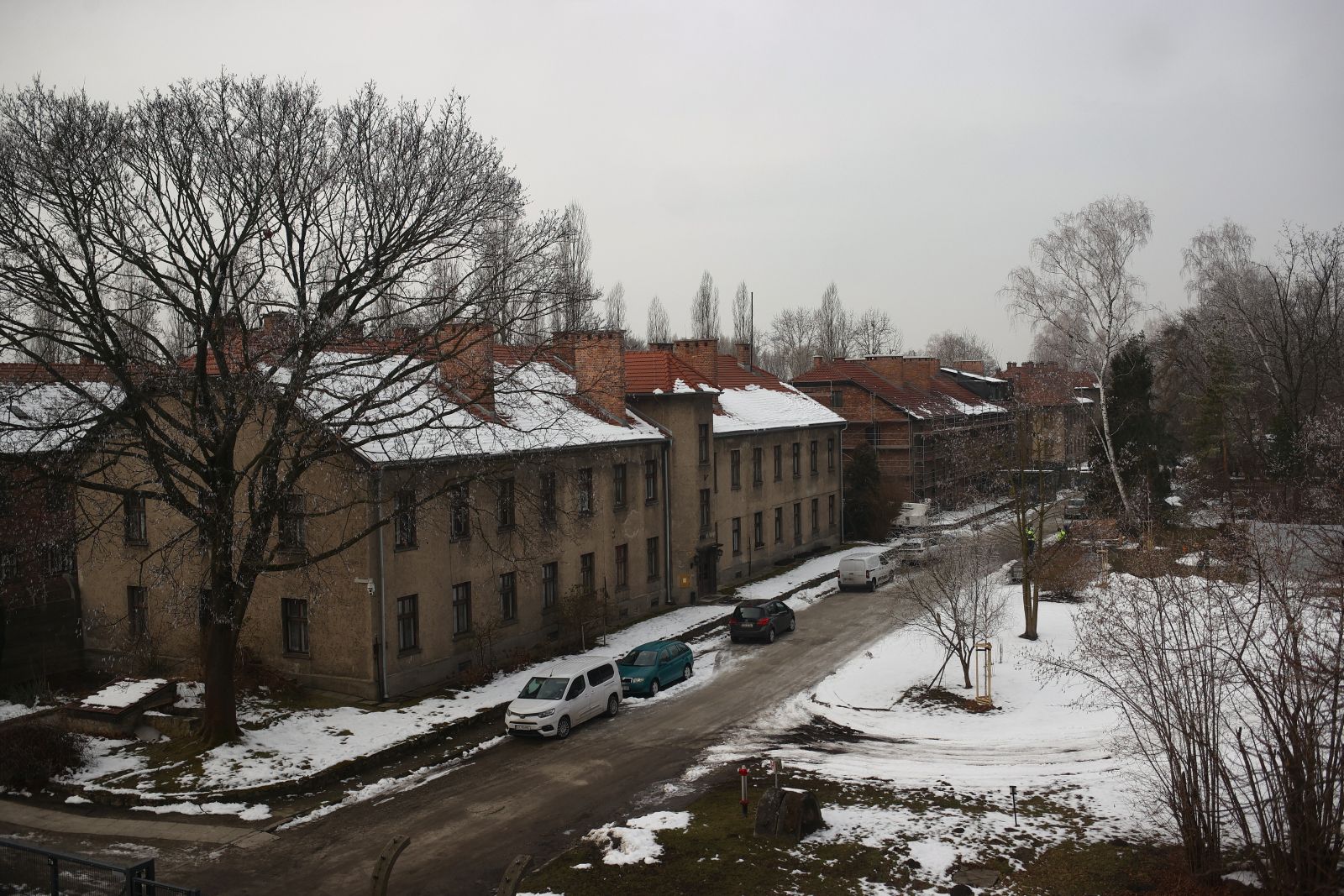 epa11842773 A view of the camp from the window of the house of the former commandant of the German Auschwitz-Birkenau camp, Rudolf Hoess, in Oswiecim, Poland, 21 January 2025. The American non-governmental organization Counter Extremism Project bought the building and will open it to visitors on 27 January 2025, the 80th anniversary of the liberation of the camp.  EPA/JAREK PRASZKIEWICZ POLAND OUT