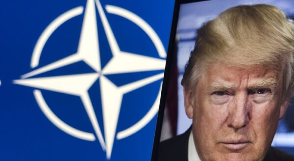 July 11, 2024, Washington Dc, District Of Columbia, United States of America: The NATO compass rose flag in the background with the official White House presidential portrait of Donald Trump, who is running for a second term in the 2024 U.S. Presidential Election...NATO, led by Secretary General Jens Stoltenberg, is currently grappling with a range of complex issues. The ongoing conflict in Ukraine poses a significant challenge, requiring member nations to bolster their collective defense and support for Ukraine while avoiding direct confrontation with Russia. Additionally, the rise of cyber threats and hybrid warfare necessitates enhanced coordination and investment in cybersecurity measures. The organization also faces internal pressures, including differing defense spending commitments among member states. These issues were central to discussions at the recent NATO summit held in Washington, D.C., where leaders focused on strengthening alliances, increasing defense budgets, and addressing emerging threats to ensure the stability and security of member nations.,Image: 889142233, License: Rights-managed, Restrictions: , Model Release: no, Credit line: Taidgh Barron / Zuma Press / Profimedia
