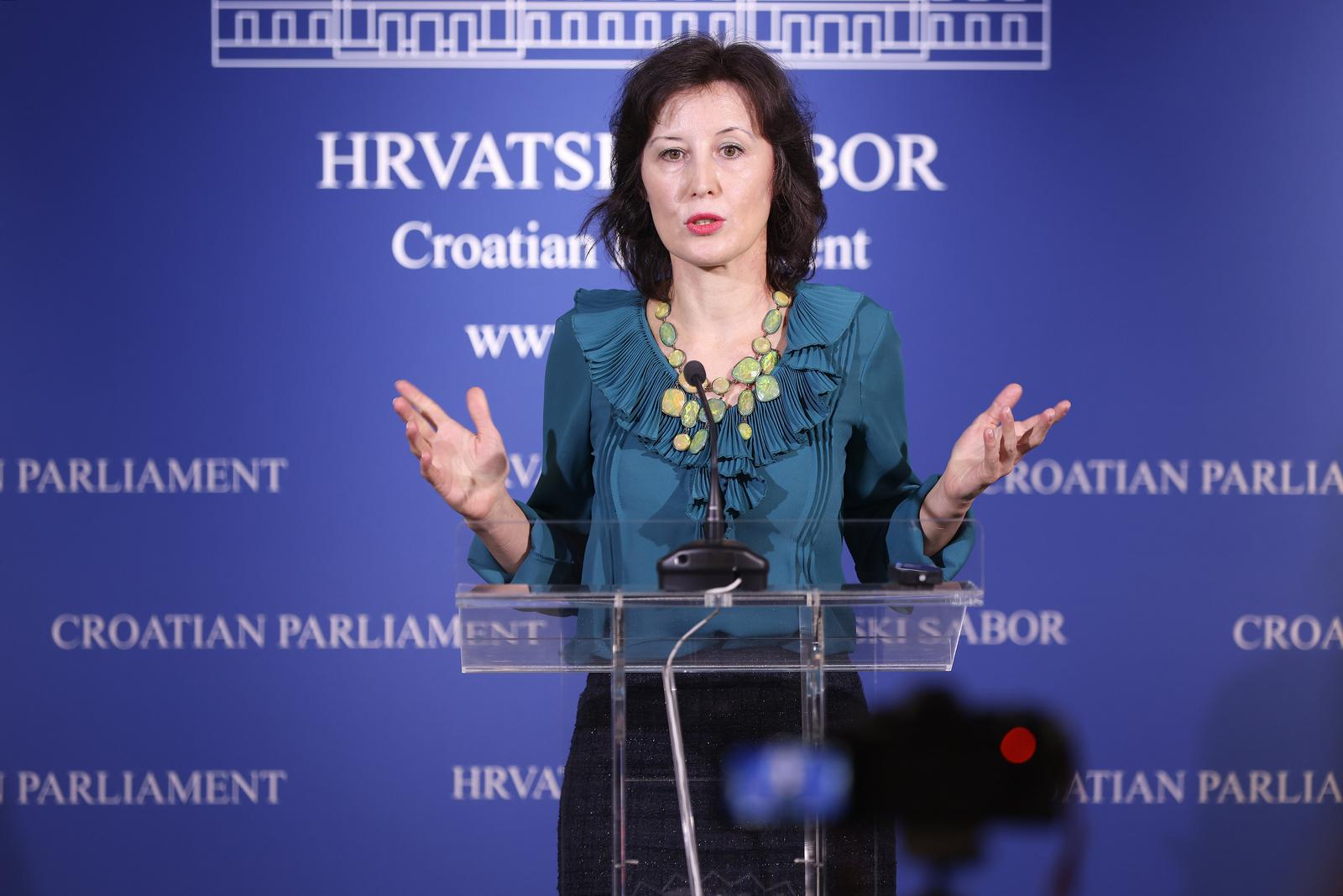 08.11.2024., Zagreb - Na konferenciji za medije odrzanoj u Saboru o aktualnim temama govorila je Dalija Oreskovic. Photo: Patrik Macek/PIXSELL