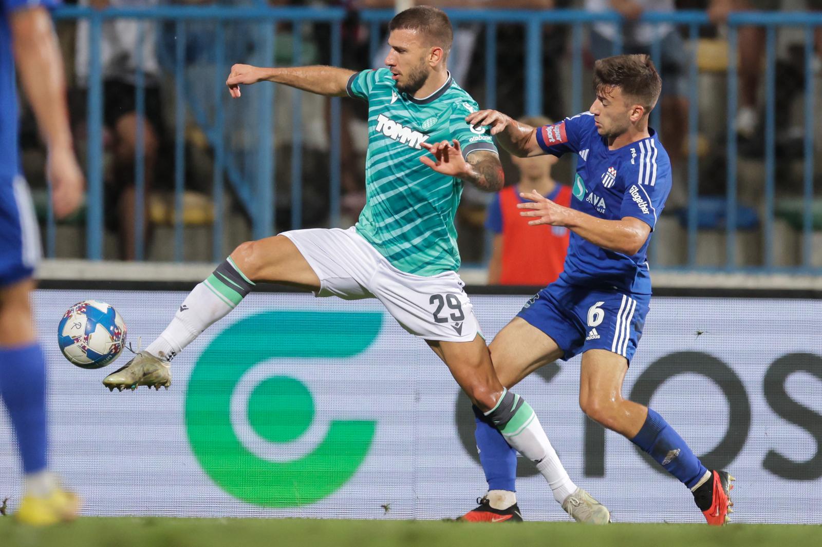 20.08.2023., stadion Kranjceviceva, Zagreb - SuperSport HNL, 05. kolo, NK Rudes - HNK Hajduk. Tomislav Srbljinovic, Jan Mlakar Photo: Luka Stanzl/PIXSELL