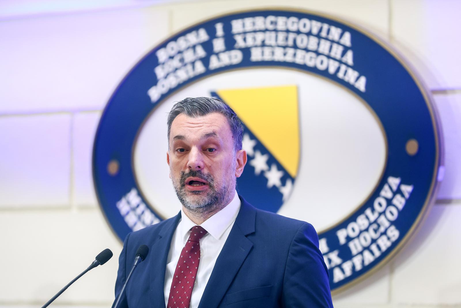 24.01.2025., Sarajevo, Bosna i Hercegovina - Ministar vanjskih poslova BiH Elmedin Konakovic odrzao je konferenciju za medije povodom druge godine mandata na ovoj funkciji. Photo: Armin Durgut/PIXSELL