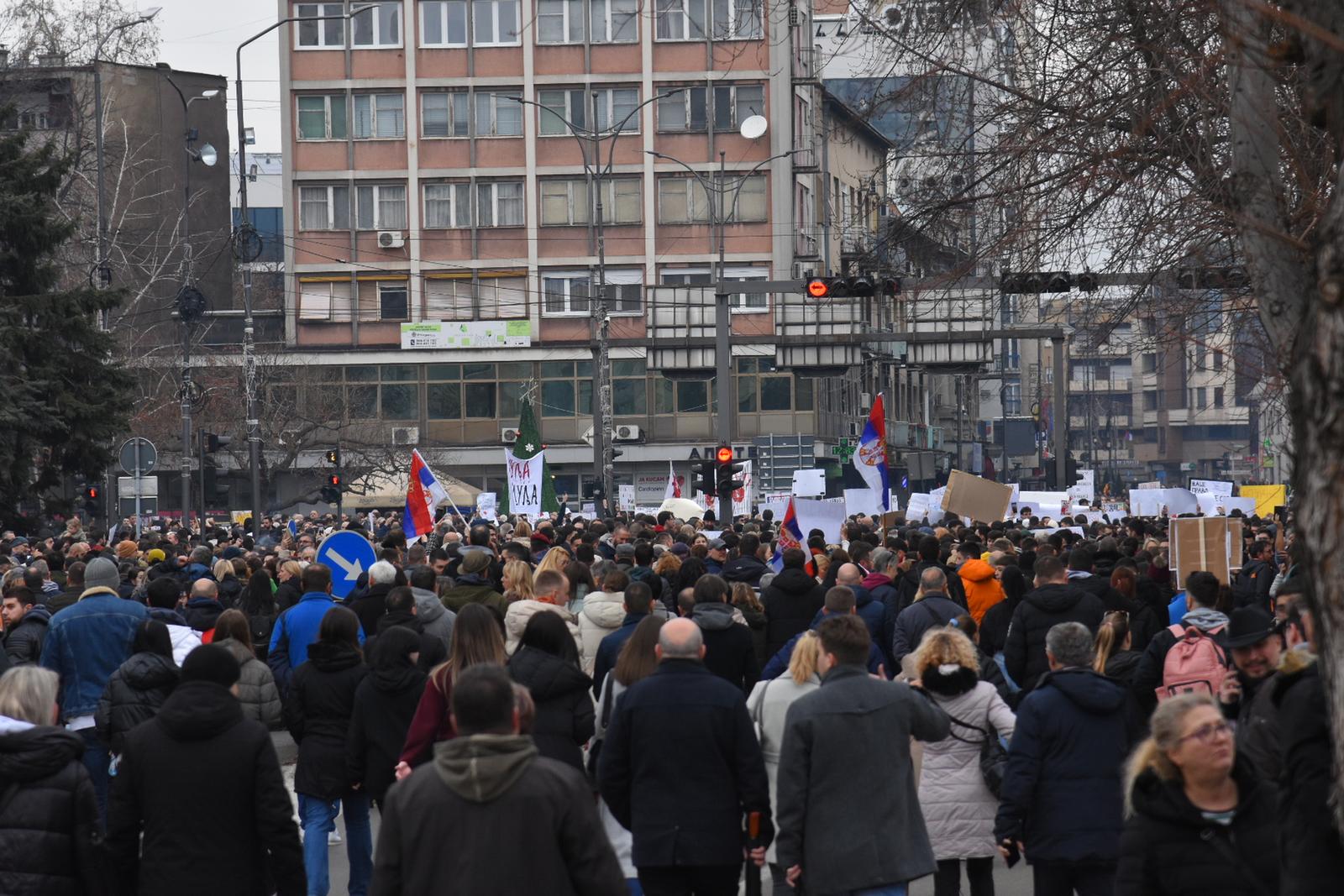 24, January, 2025, Nis -A huge number of citizens gathered in the center of Niš to support students in a protest walk and a 15-minute tribute to the victims of the Novi Sad Railway Station. Photo: Radule Perisic/ATAImages

24, januar, 2025, Nis - Ogroman broj gradjana se okupio u centru Nisa da podrzi studente u protestnoj setnji i 15-minutnom odavanju poste nastradalima na Zeleznickoj stanici u Novom Sadu. Photo: Radule Perisic/ATAImages Photo: Radule Perisic/PIXSELL