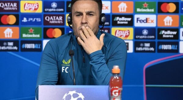 27.01.2025., Zagreb - Stadion maksimir, konferencija za medije uoci utakmice zadnjeg kola lige prvaka GNK Dinamo - AC Milan. Trener Dinama Fabio Cannavaro, Luka Stojkovic, Marko Bosnir Photo: Marko Lukunic/PIXSELL