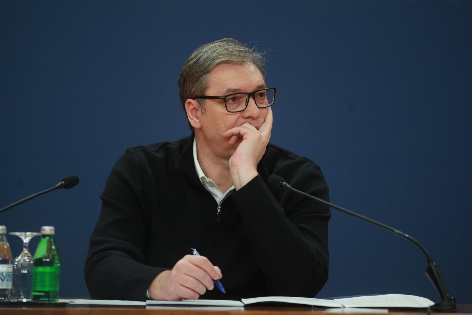 28, January, 2025, Belgrade - The President of the Republic of Serbia Aleksandar Vucic addressed the public in the Palace of Serbia. Aleksandar Vucic. Photo: Milos Tesic/ATAImages

28, januar, 2025, Beograd - Predsednik Republike Srbije Aleksandar Vucic obratio se javnosti u u Palati Srbija. Photo: Milos Tesic/ATAImages Photo: Milos Tesic/ATAImages/PIXSELL