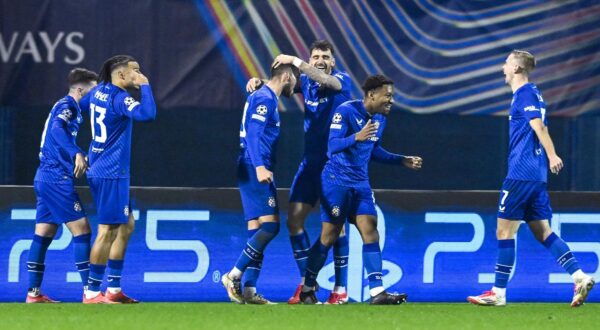 29.01.2025., stadion Maksimir, Zagreb - UEFA Liga prvaka, grupna faza, 8. kolo, GNK Dinamo - AC Milan. Slavlje nogometasa Dinama nakon pogotka Marka Pjace za vodstvo 2:1. Photo: Marko Lukunic/PIXSELL