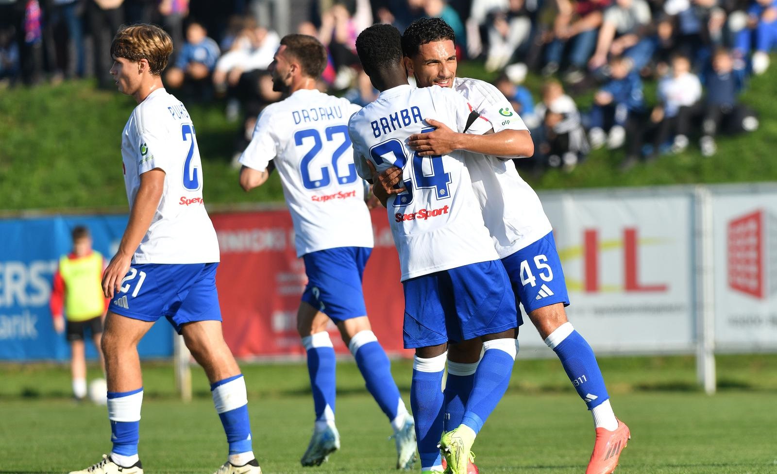 30.10.2024., Bjelovar - Gradski stadion Bjelovar,  1/8 finala SuperSport Hrvatskog nogometnog kupa: NK Mladost Zdralovi - HNK Hajduk. Abdoulie Sanyang Bamba, Yassine Benrahou. Photo: Vjeran Zganec Rogulja/PIXSELL