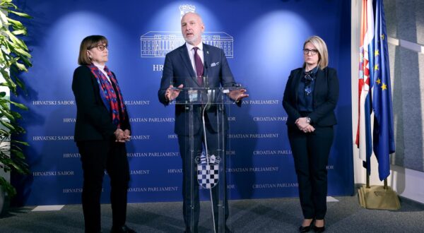 31.01.2025., Zagreb - Nakon zavrsetka zajednicke, zatvorene, tematske sjednice Odbora za vanjsku politiku i Odbora za Hrvate izvan Republike Hrvatske o temi: „Polozaj Hrvata u Vojvodini i Republici Srbiji u sadasnjem politickom trenutku“ govorili su predstavnici odbora.
 Photo: Patrik Macek/PIXSELL
