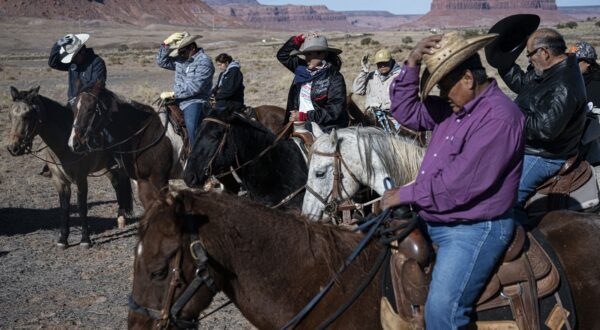 Members of the Navajo tribe participate in the event "Ride to the Polls" in Kayenta, Arizona, on November 05, 2024.  This ride is the third Election Day Trail Ride, open to the public and all about showing the resilience, power, and influence of the Indigenous community while remembering their ancestors who rode the same trails.,Image: 930878375, License: Rights-managed, Restrictions: , Model Release: no, Credit line: ERNESTO BENAVIDES / AFP / Profimedia