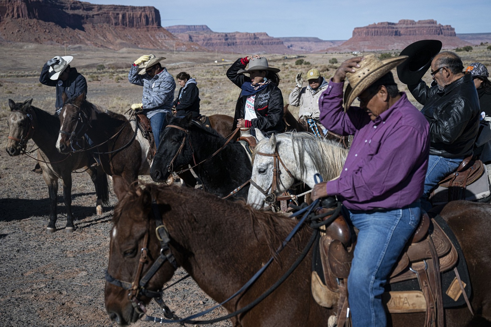 Members of the Navajo tribe participate in the event "Ride to the Polls" in Kayenta, Arizona, on November 05, 2024.  This ride is the third Election Day Trail Ride, open to the public and all about showing the resilience, power, and influence of the Indigenous community while remembering their ancestors who rode the same trails.,Image: 930878375, License: Rights-managed, Restrictions: , Model Release: no, Credit line: ERNESTO BENAVIDES / AFP / Profimedia