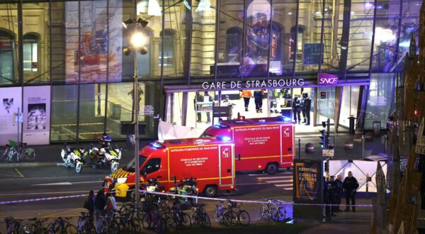 Firefighters' and rescue vehicles are stationed outside the Strasbourg railway station  following a collision of two trams, in Strasbourg, eastern France, on January 11, 2025. Two trams collided in a tunnel in the eastern French city of Strasbourg on January 11, 2025, injuring twenty people, the authorities said. "Twenty people" have been injured, said a spokesman for the prefecture, adding that the cause of the accident had not yet been established.,Image: 952964214, License: Rights-managed, Restrictions: , Model Release: no, Credit line: FREDERICK FLORIN / AFP / Profimedia