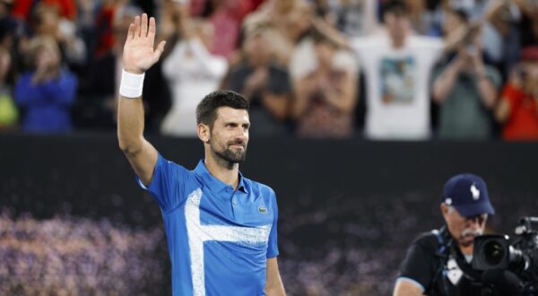 Novak Djokovic of Serbia acknowledges the crowd after defeating Nishesh Basavareddy of the United States in the first round of the men's singles at the Australian Open tennis tournament in Melbourne on Jan. 13, 2025.,Image: 953394117, License: Rights-managed, Restrictions: , Model Release: no, Credit line: Kyodo/Newscom / Newscom / Profimedia