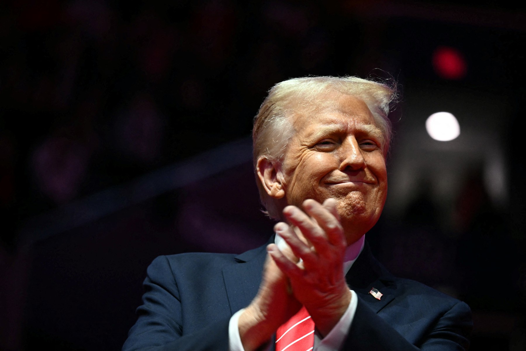 US President-elect Donald Trump reacts during a MAGA victory rally at Capital One Arena in Washington, DC, on January 19, 2025, one day ahead of his inauguration ceremony.,Image: 955483973, License: Rights-managed, Restrictions: , Model Release: no, Credit line: Jim WATSON / AFP / Profimedia