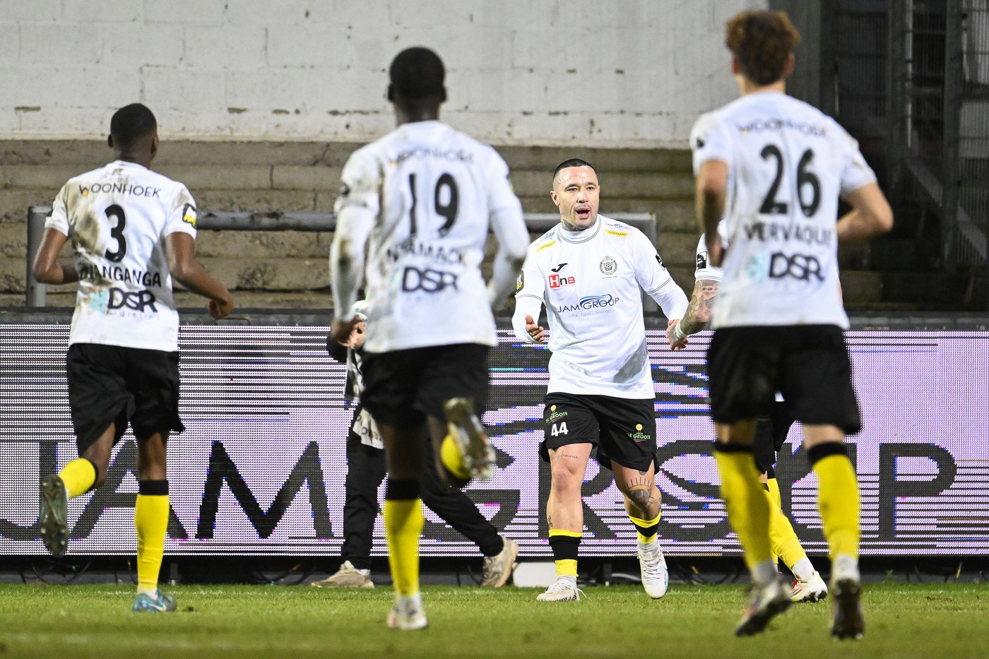 January 24, 2025, Lokeren, Belgium: Lokeren's Radja Nainggolan celebrates after scoring during a soccer match between KSC Lokeren-Temse and Lierse Kempenzonen, Friday 24 January 2025 in Lokeren, on day 19 of the 2024-2025 'Challenger Pro League' 1B second division of the Belgian championship.,Image: 957359974, License: Rights-managed, Restrictions: * Belgium, France, Germany, Luxembourg and Netherlands Rights OUT *, Model Release: no, Credit line: Tom Goyvaerts / Zuma Press / Profimedia
