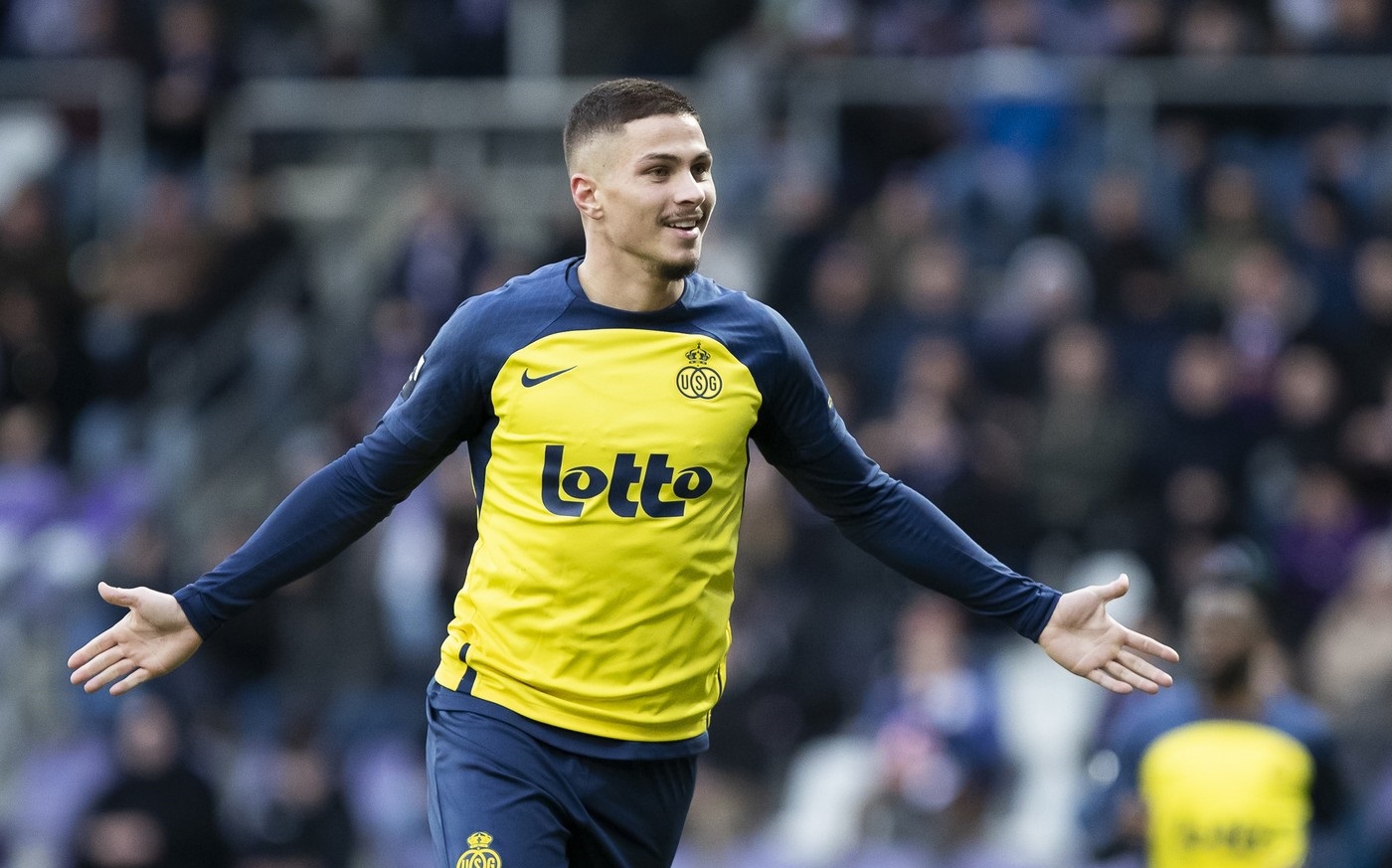 January 26, 2025, Antwerp, Belgium: Union's Franjo Ivanovic celebrates after scoring during a soccer match between Beerschot VA and Royale Union Saint-Gilloise, Sunday 26 January 2025 in Antwerp, on day 23 of the 2024-2025 season of the 'Jupiler Pro League' first division of the Belgian championship.,Image: 957820259, License: Rights-managed, Restrictions: * Belgium, France, Germany, Luxembourg and Netherlands Rights OUT *, Model Release: no, Credit line: Kristof Van Accom / Zuma Press / Profimedia