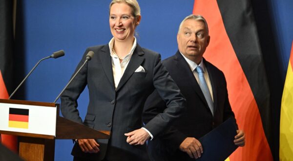 The co-leader of Germany's far-right Alternative for Germany (AfD) party Alice Weidel (L) and Hungarian Prime Minister Viktor Orban attend a joint press conference in the Hungarian prime minister's office, the Karmelita monastery in Budapest, following talks on February 12, 2025.,Image: 962751047, License: Rights-managed, Restrictions: , Model Release: no, Credit line: Attila KISBENEDEK / AFP / Profimedia