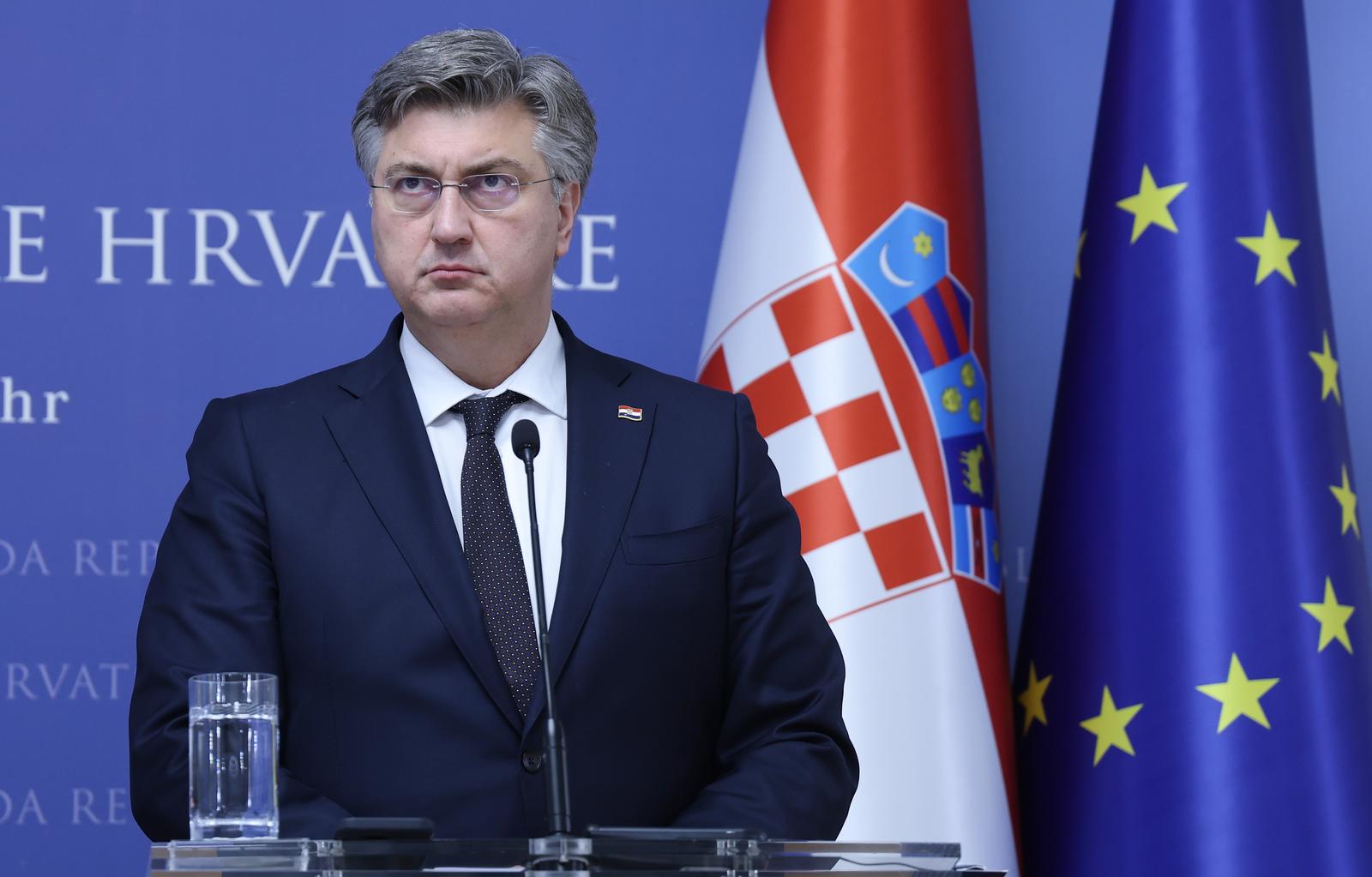 29.01.2025., Zagreb - Banski dvori. Predsjednik Vlade Andrej Plenkovic primio je predsjednika Vlade Ukrajine Denisa Smihala. Nakon susreta premijeri su se obratili medijima. Photo: Sanjin Strukic/PIXSELL