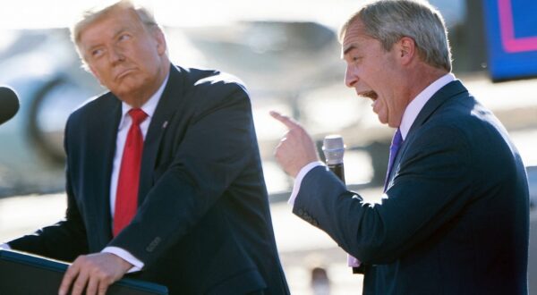 US President Donald Trump listens as Nigel Farage (R) speaks during a Make America Great Again rally at Phoenix Goodyear Airport October 28, 2020, in Goodyear, Arizona.,Image: 566111784, License: Rights-managed, Restrictions: , Model Release: no, Credit line: Brendan Smialowski / AFP / Profimedia
