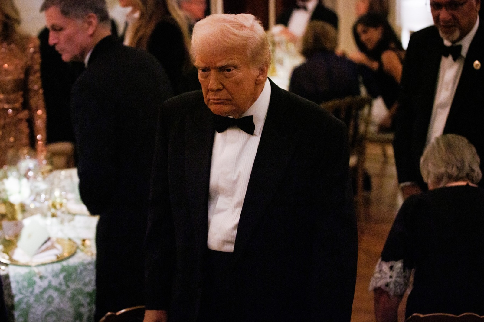 U.S. President Donald Trump answers a few questions from reporters during the National Governors Association Dinner in the East Room of the White House on Saturday, February 22, 2025 in Washington, DC.     Photo by /UPI,Image: 967709236, License: Rights-managed, Restrictions: , Model Release: no, Credit line: Samuel Corum / UPI / Profimedia