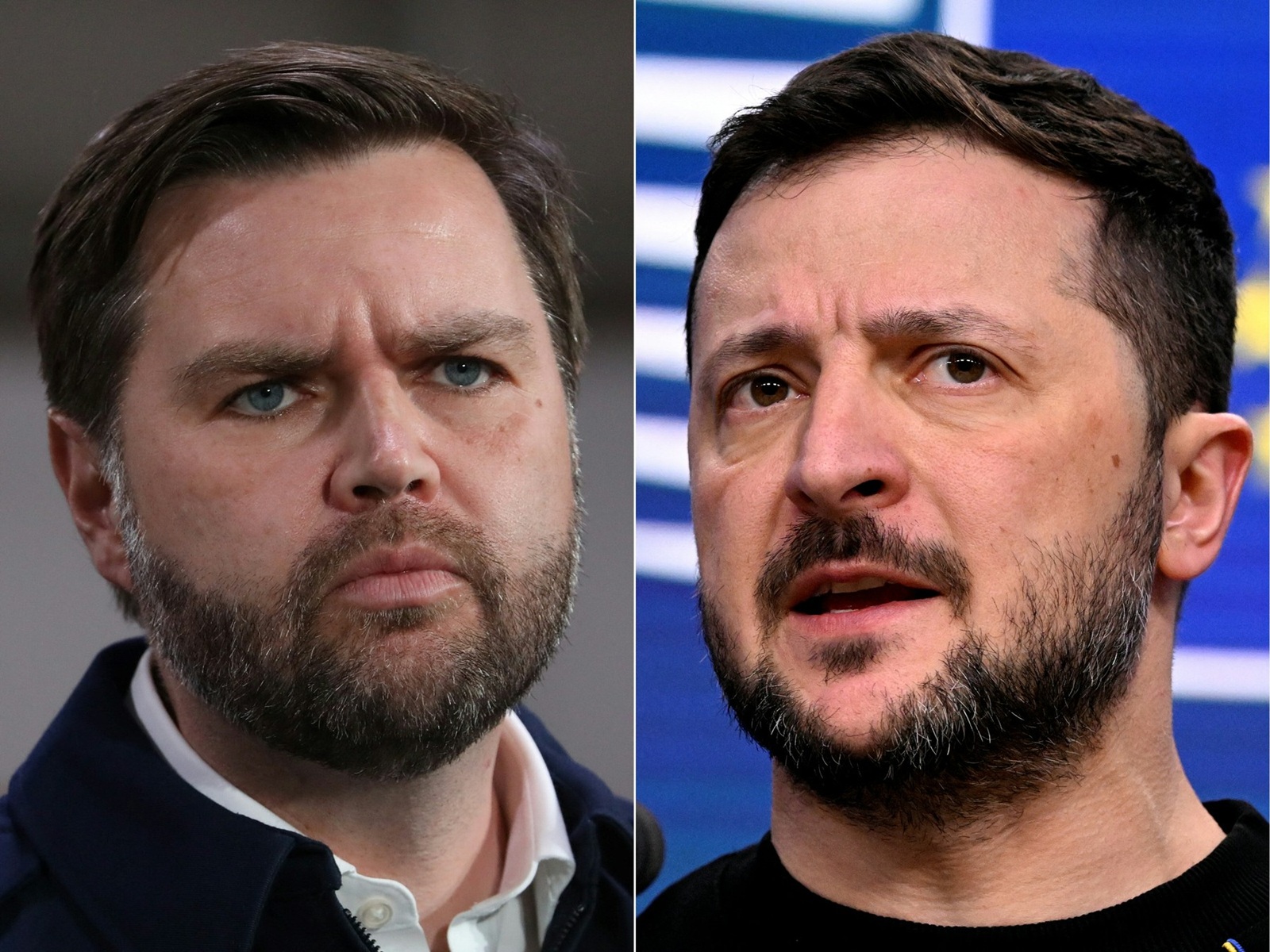 (COMBO) This combination of pictures created on February 10, 2025 shows, L-R, US Vice President JD Vance in East Palestine, Ohio, on February 3, 2025 and Ukraine's President Volodymyr Zelensky in Brussels on December 19, 2024. 
 Ukrainian President Volodymyr Zelensky will meet US Vice President JD Vance on February 14, 2025, at the Munich Security Conference, where they are set to discuss Washington's push for an end to the three-year war with Russia.,Image: 961899281, License: Rights-managed, Restrictions: , Model Release: no, Credit line: JOHN THYS / AFP / Profimedia