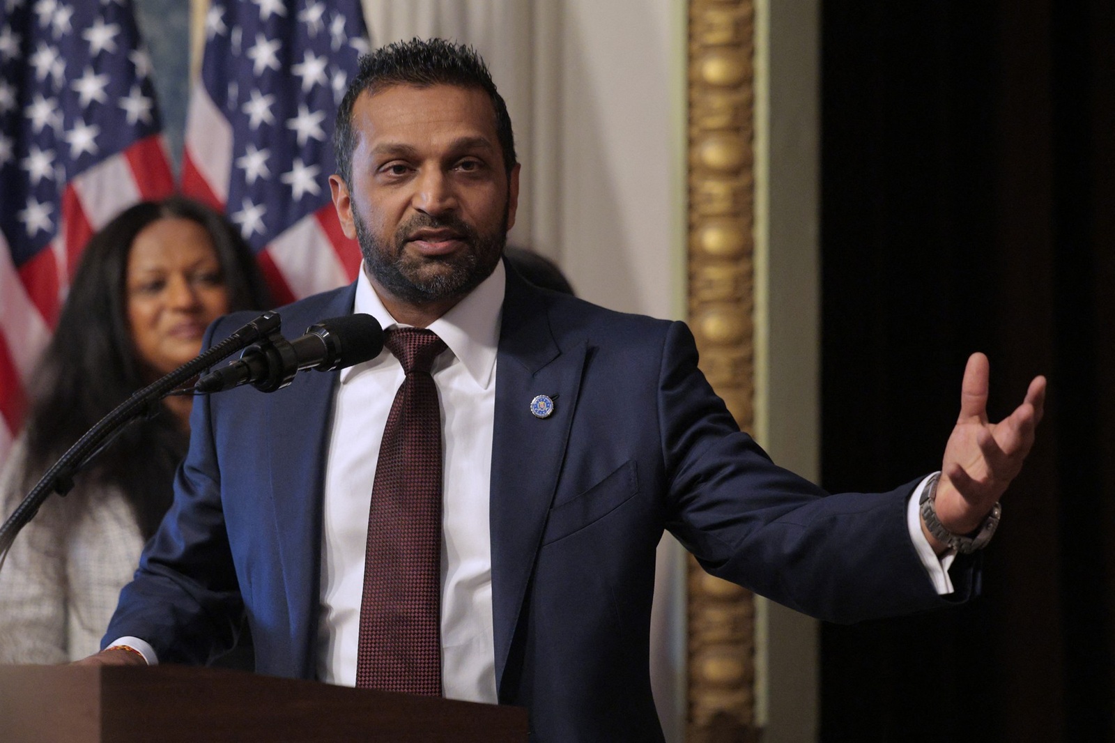 WASHINGTON, DC - FEBRUARY 21: New Federal Bureau of Investigation Director Kash Patel speaks after he was sworn in during a ceremony in the Indian Treaty Room in the Eisenhower Executive Office Building on February 21, 2025 in Washington, DC. Patel was confirmed by the Senate 51-49, with Sen. Susan Collins (R-ME) and Sen. Lisa Murkowski (R-AK) the only Republicans voting to oppose him. Patel has been a hard-line critic of the FBI, the nation’s most powerful law enforcement agency.   Chip Somodevilla,Image: 967207751, License: Rights-managed, Restrictions: , Model Release: no, Credit line: CHIP SOMODEVILLA / Getty images / Profimedia