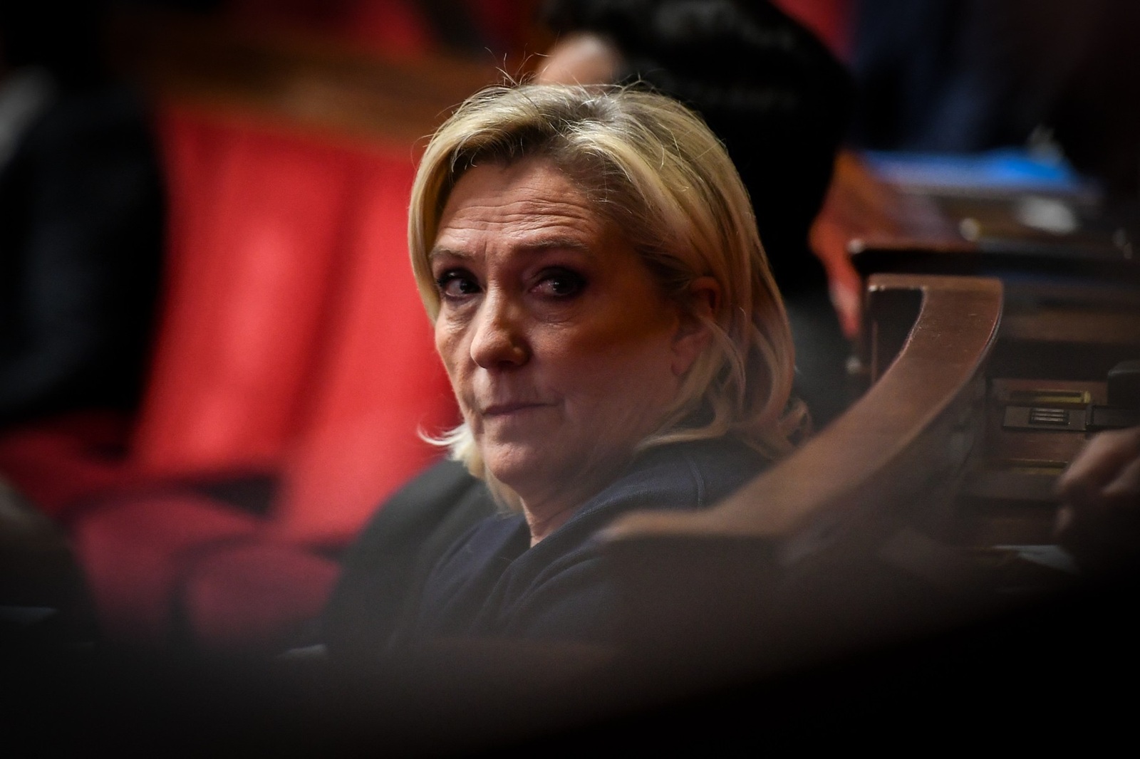 French MP and President of the Rassemblement National group at the National Assembly Marine Le Pen looks on during a session of questions to the government at the National Assembly in Paris on February 11, 2025.,Image: 962362235, License: Rights-managed, Restrictions: , Model Release: no, Credit line: Abdullah Firas/ABACA / Abaca Press / Profimedia