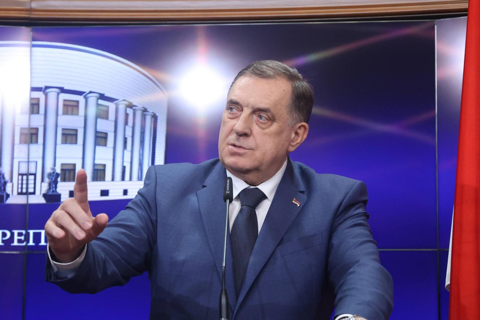 26, February, 2025, Banja Luka - The press conference of the President of the Republic of Srpska Milorad Dodik and the President of the Republic of Serbia Aleksandar Vucic was held at the Palace of the Republic in Banja Luka. Milorad Dodik. Photo: Borislav Zdrinja/ZIPAPHOTO/ATAImages

26, februar, 2025, Banja Luka - Konferencija za medije predsednika Republike Srpske Milorada Dodika i predsednika Republike Srbije Aleksandara Vucica odrzan je u Palati Republike u Banjaluci. Photo: Borislav Zdrinja/ZIPAPHOTO/ATAImages Photo: Borislav Zdrinja/ATAImages/PIXSELL