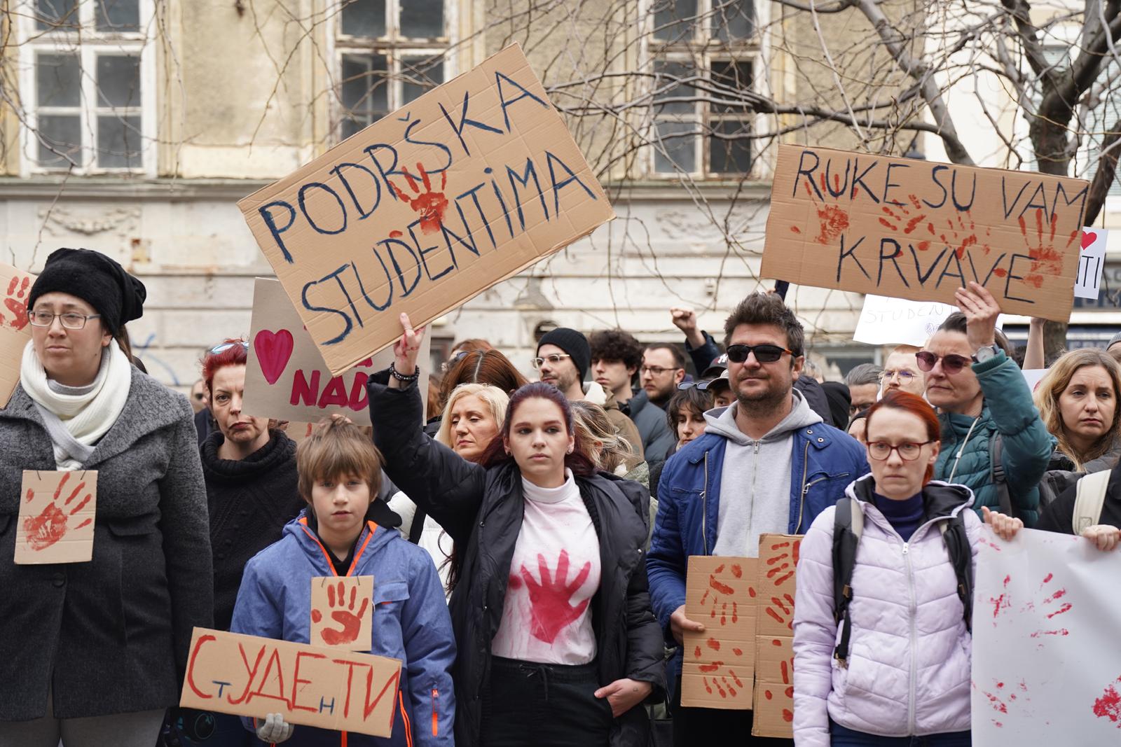 1.2.2025., Zagreb - Okupljanje studenata na Europskom trgu u znak podrške kolegama iz Srbije. Photo: Patricija Flikac/PIXSELL