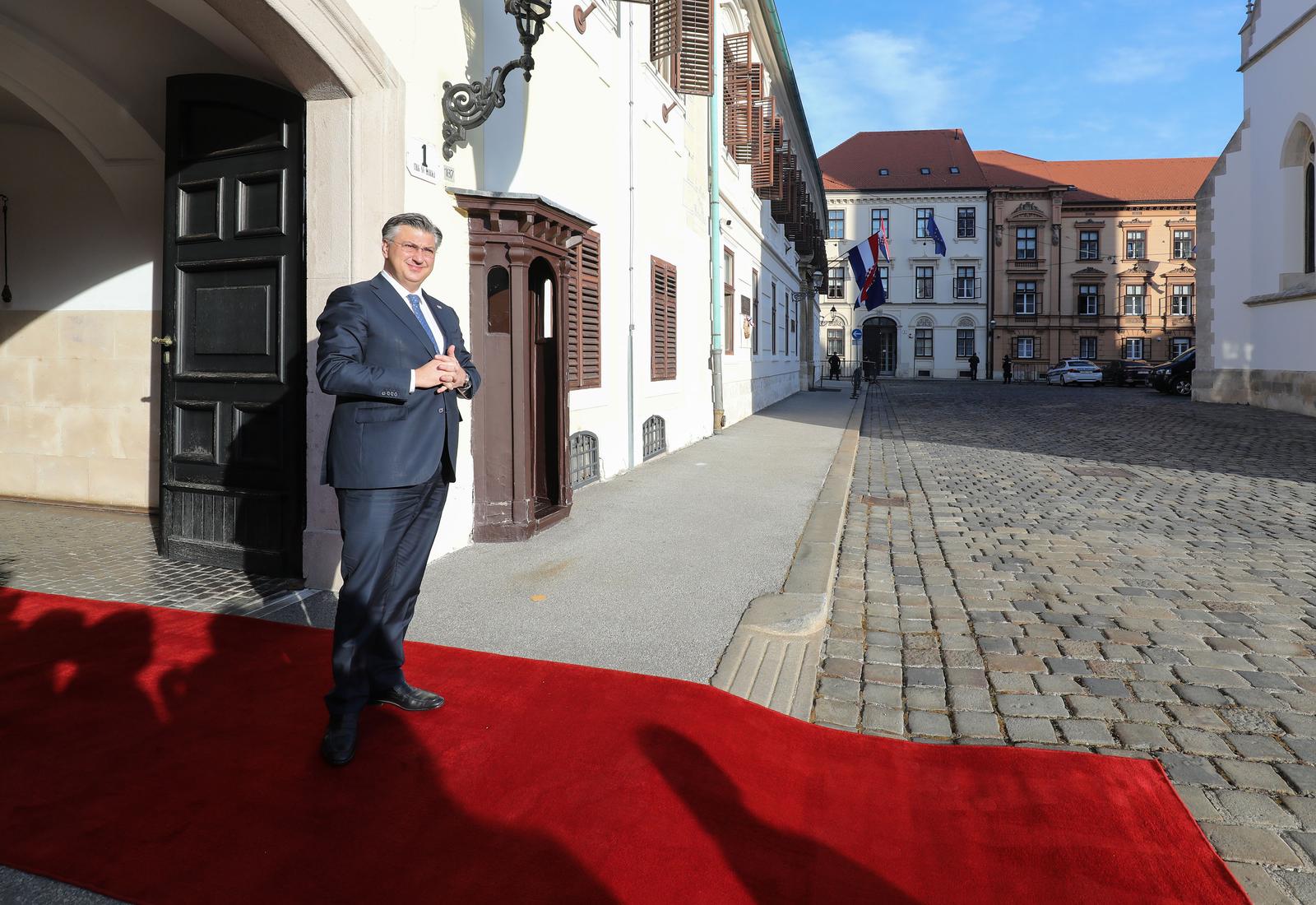 8.2.2024.,Zagreb - Predsjednik Vlade Andrej Plenkovic primio je predsjednika Nacionalne skupstine Republike Koreje Kim Jin Pyoa u Banskim dvorima.  Photo: Jurica Galoic/PIXSELL