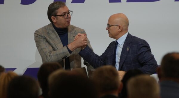 08, November, 2024, Belgrade - The session of the Main Board of the Serbian Progressive Party was held in the Sava center. Aleksandar Vucic, Milos Vucevic. Photo: Antonio Ahel/ATAImages

08, novembar, 2024, Beograd - Sednica Glavnog odbora Srpske napredne stranke odrzana je u Sava centru. Photo: Antonio Ahel/ATAImages Photo: Antonio Ahel/ATAImages/PIXSELL