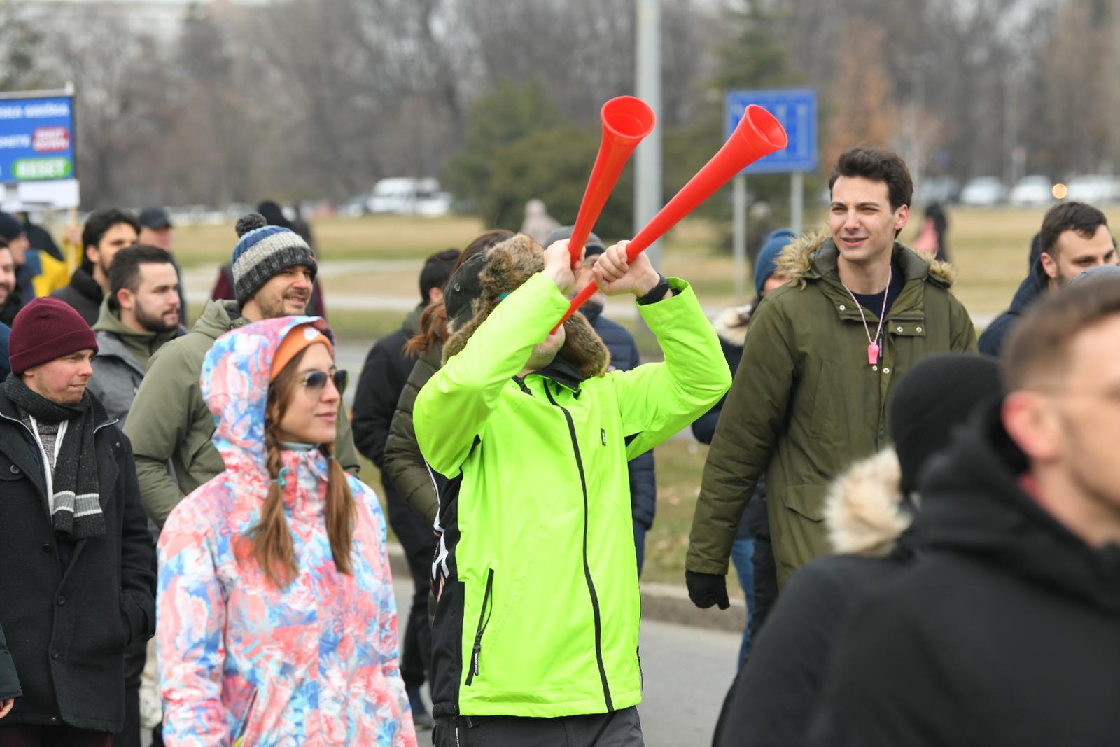 12, February, 2025, Belgrade - Students of technical faculties and programmers met at the Palace of Serbia and, after paying their respects to the victims in Novi Sad, briefly made a noise. Photo: R.Z./ATAImages

12, februar, 2025, Beograd - Kod Palate Srbija sastali su se studenti tehnickih fakulteta i programeri koji su posle odavanja poste nastradalima u Novom Sadu, na kratko pravili buku. Photo: R.Z./ATAImages Photo: R.Z./ATAImages/PIXSELL