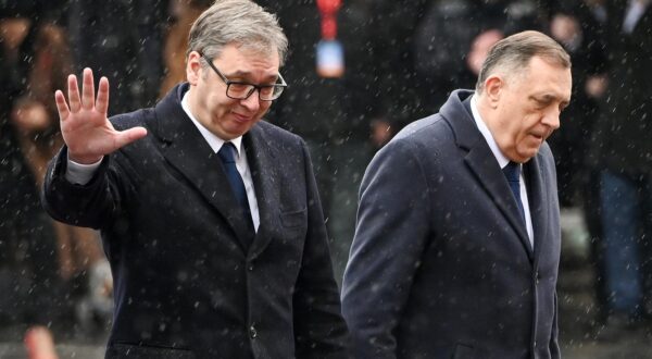 14.02.2025., Banja Luka, Bosna i Hercegovina - Docek predsjednika Srbije Aleksandra Vucica pred Palatom Republike uz najvise drzavne pocasti. Photo: Dejan Rakita/PIXSELL