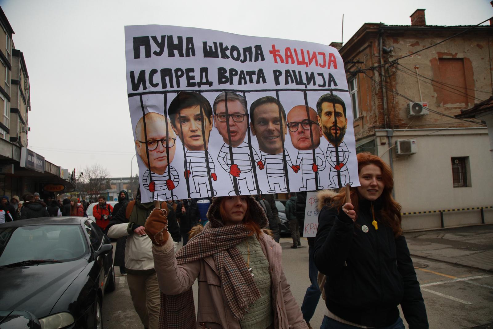15, February, 2025, Kragujevac - In a sign of seeking justice, students on Sretenje invited everyone in Kragujevac to a large rally "Let's meet at Sretenje" on Lepenicki Boulevard, which started at 9:00 and will last from February 16th at 00:07, with a possible extension that would be voted on at the citizens' plenum. Photo: Milos Tesic/ATAImages

15, februar, 2025, Kragujevac - U znak trazenja pravde, studenti su na Sretenje  pozvali sve u Kragujevcu na veliki skup "Sretnimo se na Sretenje" na Lepenickom Bulevaru, koji je poceo u 9.00 i trajace od 16. februara u 00.07, uz moguci produzetak koji bi bio izglasan na gradjanskom plenumu. Photo: Milos Tesic/ATAImages Photo: Milos Tesic/ATAImages/PIXSELL