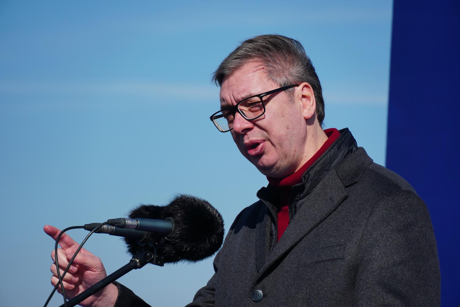 22, February, 2025, Pozarevac - The President of the Republic of Serbia Aleksandar Vucic opened a section of the Danube Corridor, which will enable people to travel from Belgrade to Pozarevac in 50 minutes, and to Golubac in an hour and 20. Aleksandar Vucic. Photo: M.M./ATAImages

22, februar, 2025, Pozarevac - Predsednik Republike Srbije Aleksandar Vucic otvorio je deonicu Dunavskog koridora, koji ce omoguciti da se od Beograda do Pozarevca stize za 50 minuta, a do Golupca za sat i 20. Photo: M.M./ATAImages Photo: M.M./ATAImages/PIXSELL