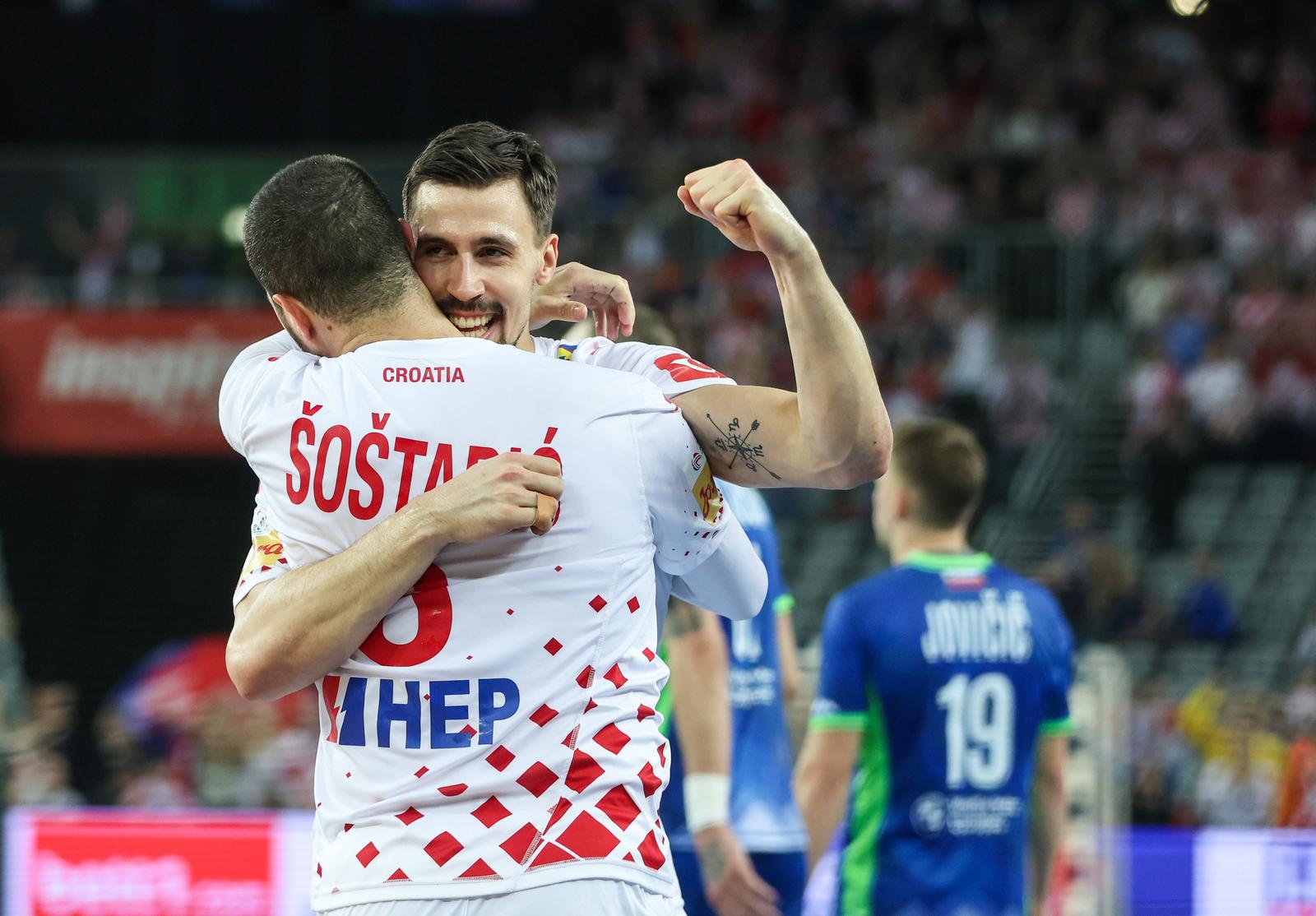 26.01.2025., Arena Zagreb, Zagreb - IHF Svjetsko rukometno prvenstvo 2025., drugi krug, skupina IV, Hrvatska - Slovenija. Mario Sostaric, Ivan Martinovic Photo: Sanjin Strukic/PIXSELL