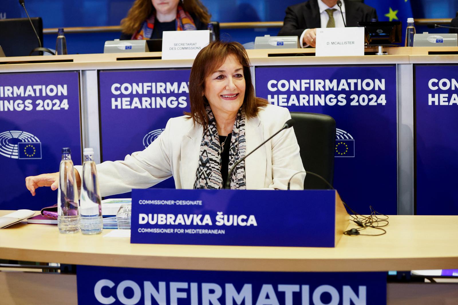 Dubravka Suica, the nominee to become the European Union's commissioner for the Mediterranean, faces a confirmation hearing before the European Parliament's foreign affairs committee, in Brussels, Belgium November 5, 2024. REUTERS/Johanna Geron Photo: JOHANNA GERON/REUTERS
