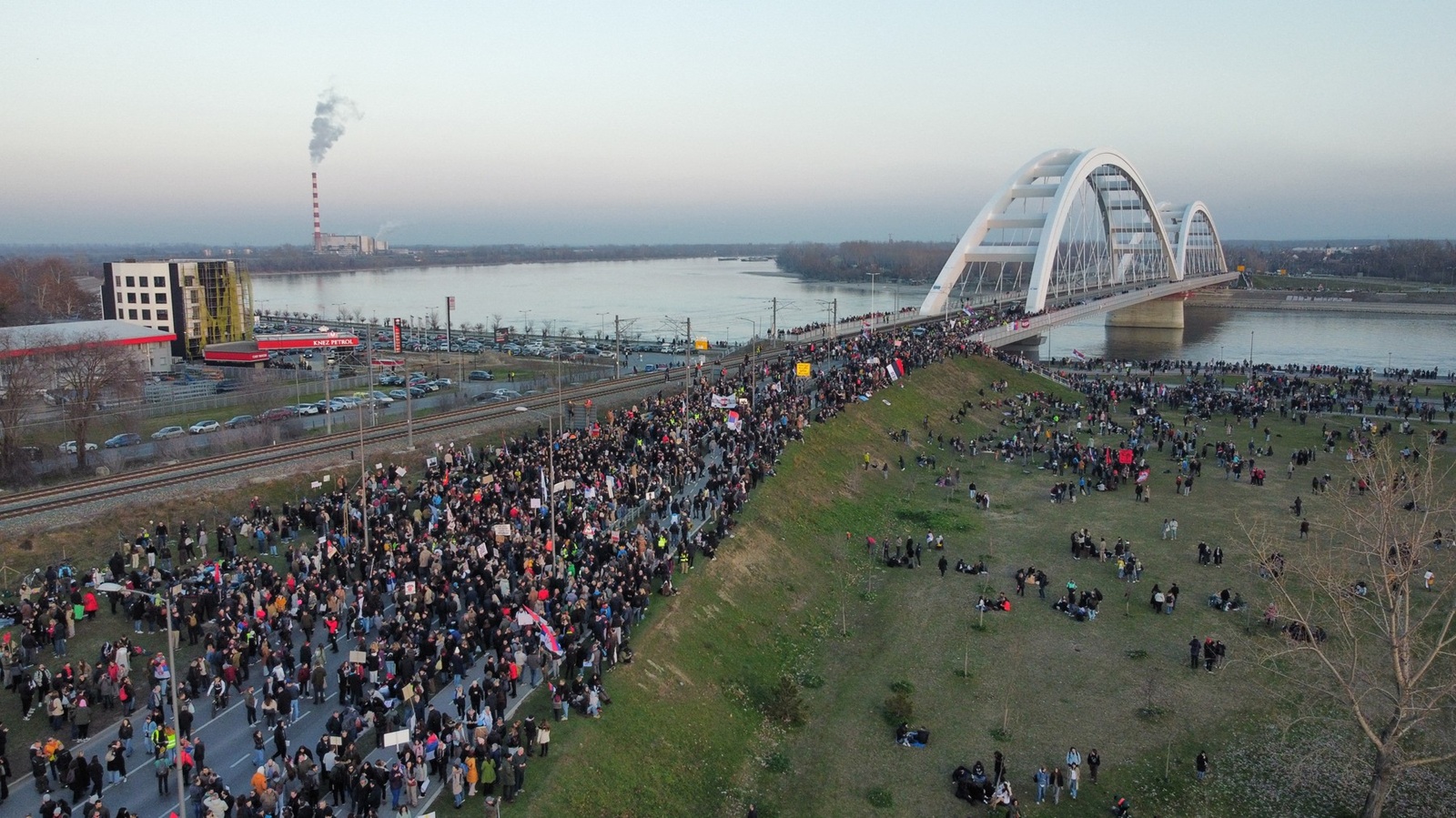 NOVI SAD, SERBIA - FEBRUARY 1: Students, protesting the accident at a train station that killed 15 people, reach Novi Sad, where the accident took place, after marching from Belgrade in Serbia on February 1, 2025. Amir Hamzagic / Anadolu,Image: 959421333, License: Rights-managed, Restrictions: , Model Release: no, Credit line: Amir Hamzagic / AFP / Profimedia