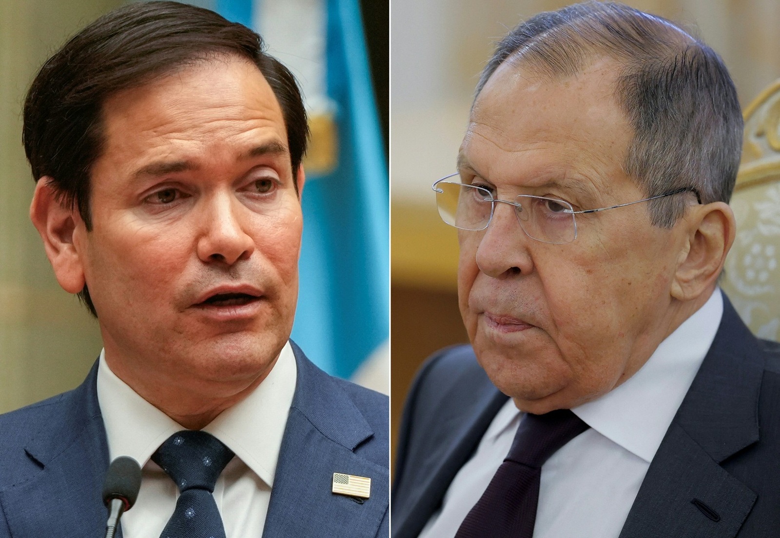 (COMBO) This combination of pictures created on February 17, 2025 shows, L-R, US Secretary of State Marco Rubio in Guatemala City on February 5, 2025 and Russian Foreign Minister Sergei Lavrov in Moscow, on February 12, 2025. 
 Top US and Russian diplomats will meet in Saudi Arabia on February 17, 2025, for talks on resetting the countries' fractured relations and possibly paving the way to ending the Ukraine war. Russia's Foreign Minister Sergei Lavrov and senior Putin aide Yuri Ushakov will meet with US Secretary of State Marco Rubio, National Security Advisor Mike Waltz and Special Envoy Steve Witkoff.,Image: 965213375, License: Rights-managed, Restrictions: , Model Release: no, Credit line: Mark Schiefelbein / AFP / Profimedia