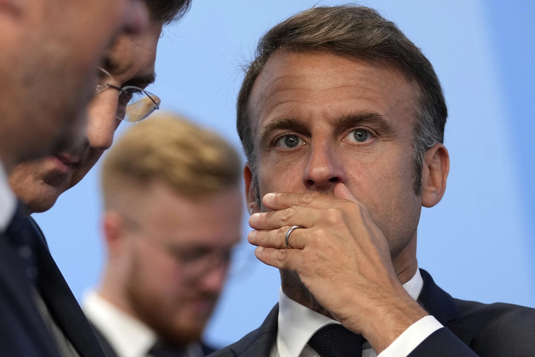 France's President Emmanuel Macron talks with Croatia's Prime Minister Andrej Plenkovic during the Opening Plenary session of the European Political Community meeting, at Blenheim Palace in Woodstock, southern England, on July 18, 2024.,Image: 890584199, License: Rights-managed, Restrictions: , Model Release: no, Credit line: Kin Cheung / AFP / Profimedia
