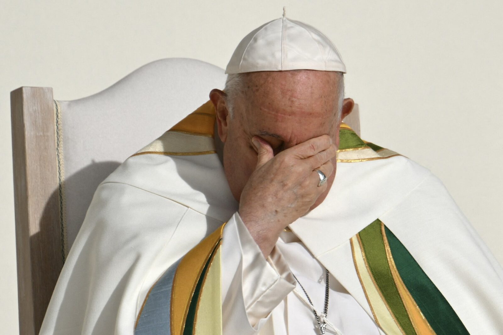 (FILES) Pope Francis gestures as he holds a holy mass at King Baudouin Stadium, in Brussels on September 29, 2024. The Vatican on February 18, 2025 cancelled two of Pope Francis's events at the weekend as the 88-year-old continues to receive hospital treatment for bronchitis.,Image: 965546636, License: Rights-managed, Restrictions: , Model Release: no, Credit line: Alberto PIZZOLI / AFP / Profimedia