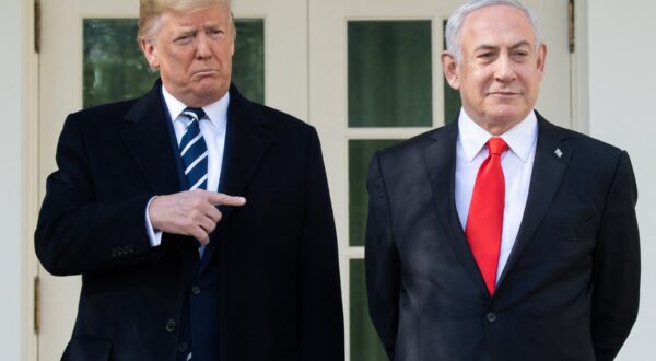 US President Donald Trump and Israeli Prime Minister Benjamin Netanyahu (R) speak to the press on the West Wing Colonnade prior to meetings at the White House in Washington, DC, January 27, 2020.,Image: 495093401, License: Rights-managed, Restrictions: , Model Release: no, Credit line: SAUL LOEB / AFP / Profimedia