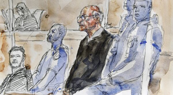 This court sketch released by the artist on March 13, 2020, shows French retired surgeon Joel Le Scouarnec attending his trial for the rape and sexual abuse of four children, at the courthouse in Saintes, western France. The 68 year-old retired French surgeon may have raped or sexually abused as many as 349 children over his near 30-year career and could be France's biggest-ever paedophilia case. Allegations against him cover the three decades he practised in hospitals across central and western France. They include accusations that he raped a six-year-old girl living in his neighbourhood, raped a young relative and sexually assaulted another, abused a child patient, and indecently exposing himself. After charges were brought against him in these cases, investigators discovered secret diaries in which Le Scouarnec described sex scenes involving scores more children. The children were named, allowing police to track them down to obtain their testimony, leading to additional charges.,Image: 505902510, License: Rights-managed, Restrictions: , Model Release: no, Credit line: Benoit PEYRUCQ / AFP / Profimedia