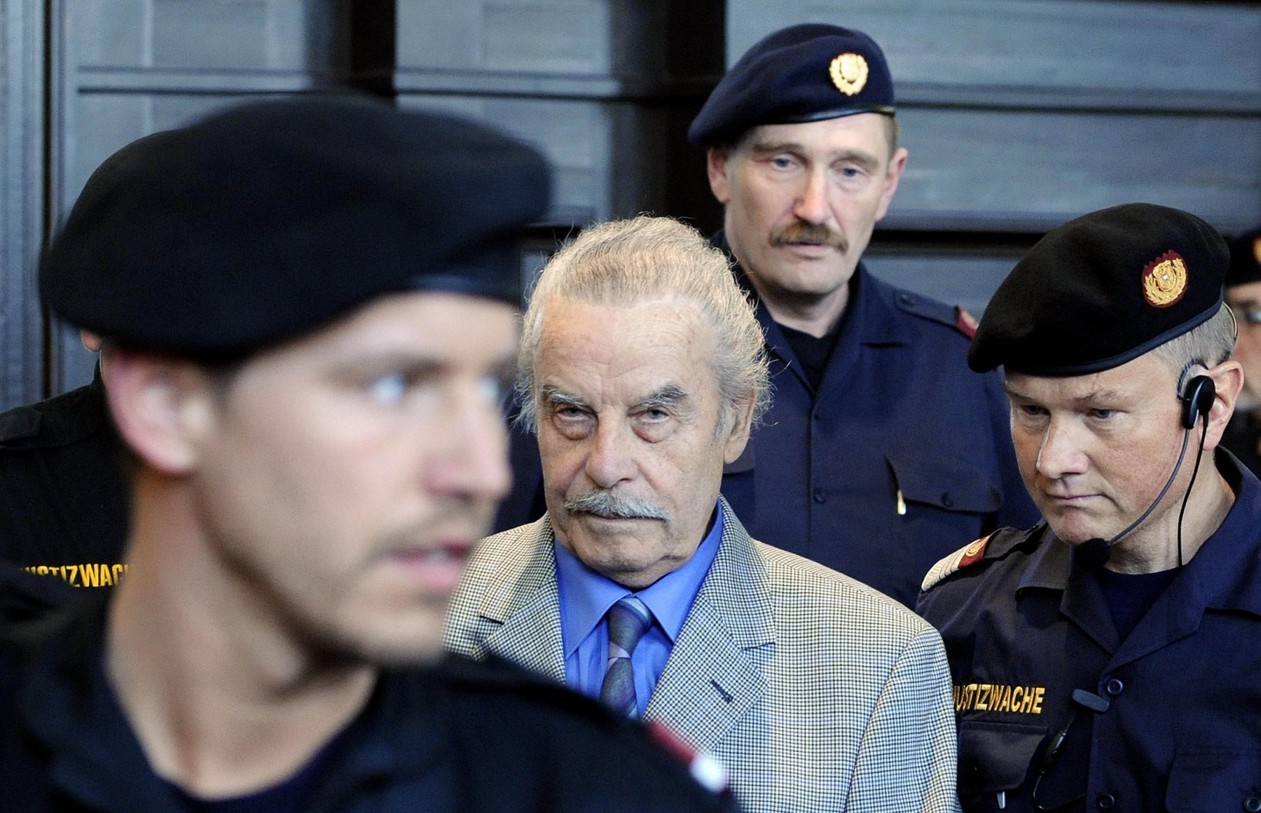 ** No Austria, Spain or Germany **
JOSEF FRITZL 
The accused, Joef Fritzel, is sentenced to Life Imprisonment after pleding guilty on all charges involved in the case against him, namely incest, rape, coercion,  murder, enslavement and false imprisonment, Fritzl imprisoned his eldest daughter, Elisabeth in a dungeon where the incestuous relationship forced upon her resulted in the birth of seven children and one miscarriage.
Landesgericht St. P�lten, Austria, 19th March 2009.
portrait headshot court case criminal verdict moustache mustache facial hair blue shirt tie grey gray,Image: 767626880, License: Rights-managed, Restrictions: **Not for sale in Austria, Germany or Spain**, Model Release: no, Credit line: APA/People PIcture/Capital Pictu / Capital pictures / Profimedia