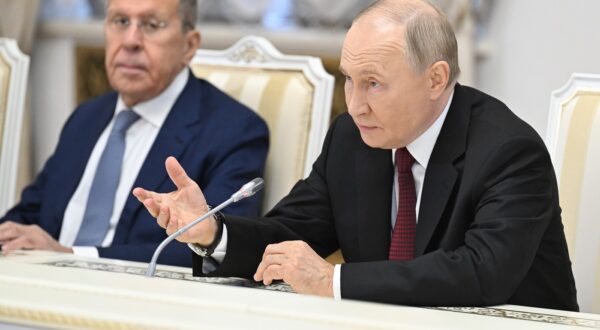 Russian Foreign Minister Sergei Lavrov (left) and Russian President Vladimir Putin (right) during a meeting.
Credit: Dmitry Azarov/Kommersant Photo/Sipa USA,Image: 924814230, License: Rights-managed, Restrictions: *** World Rights Except Russian Federation, Switzerland and Liechtenstein *** CHEOUT LIEOUT RUSOUT, Model Release: no, Credit line: Kommersant Photo Agency / ddp USA / Profimedia