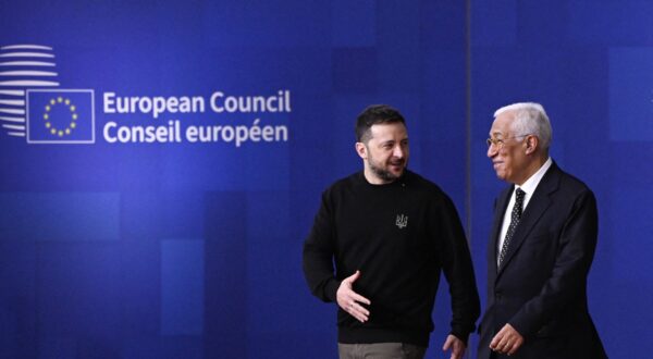 Ukraine's President Volodymyr Zelensky (L) arrives with European Council President Antonio Costa (R) to speak to the press prior to the European Council meeting at the EU headquarters in Brussels on December 19, 2024.,Image: 948391104, License: Rights-managed, Restrictions: , Model Release: no, Credit line: JOHN THYS / AFP / Profimedia